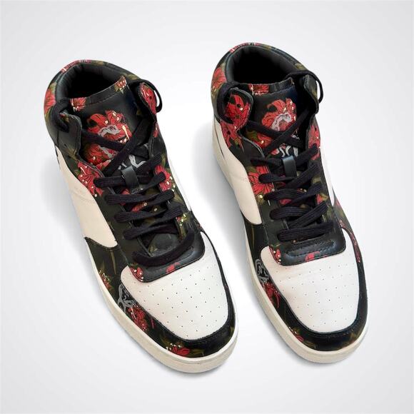 Coach G1680 C210 Mens 11D White Black Red Leather Wild Lily Floral High Top - Picture 2 of 11